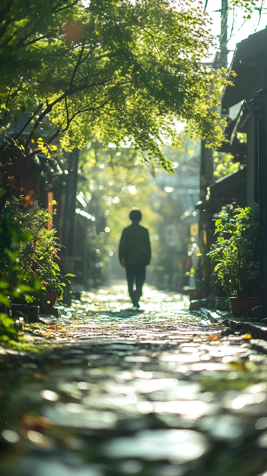 白いジャケットの女性が、近代的なオフィスビルの前で振り返りながら歩く。